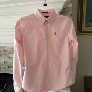 Ralph Lauren Pink and White Striped Cotton Oxford Button-down, Size 0